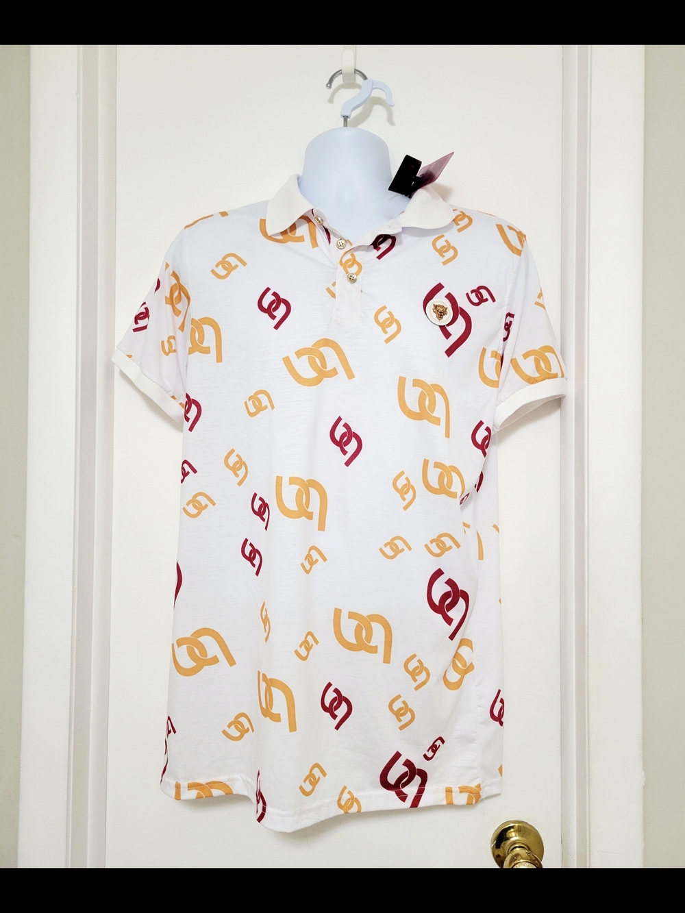 Men's Bourgeois Avenue Polo Shirt with Gold & Burgundy Logo Print